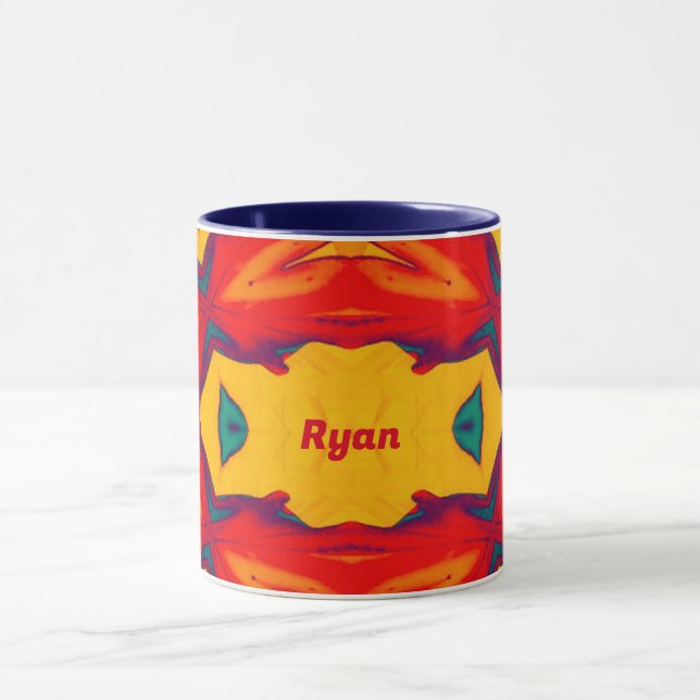 RYAN ~ Zany 3D Pattern ~ Red Blue Yellow Orange  Mug (Center)