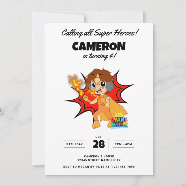 Ryan's World Comic Birthday Invitation (Front)