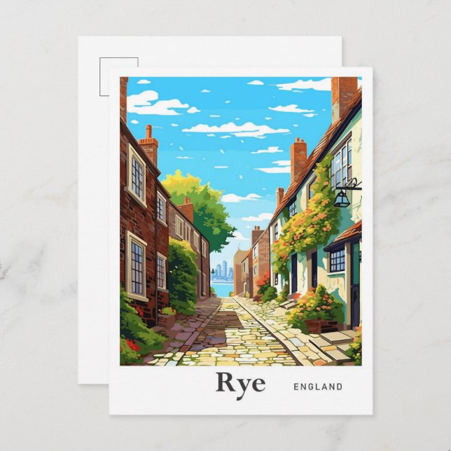 Rye England Art Vintage Travel Illustration Postcard (Front/Back)