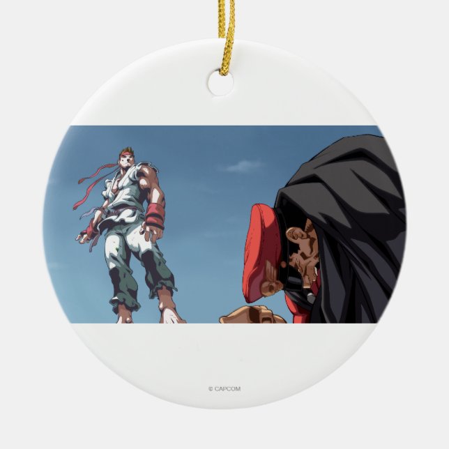 Ryu Defeat Bison Ceramic Ornament (Front)