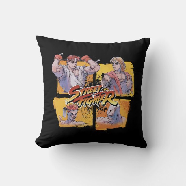 Ryu Vs Ken & Adon Vs Sagat Throw Pillow (Front)