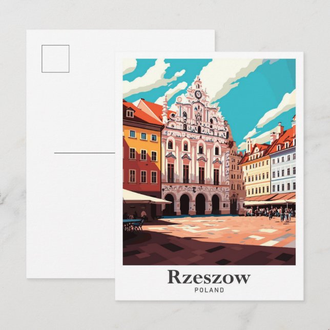 Rzeszow Poland Art Vintage Travel Illustration Postcard (Front/Back)