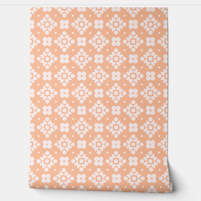 (S)2502219A Retro Geometric Floral Pattern on Pink Wallpaper (Unrolling)