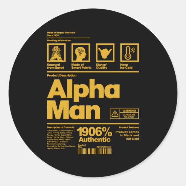 S Alpha African 1906 Fraternity Information Descri Classic Round Sticker (Front)