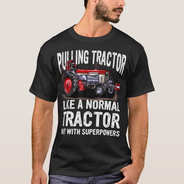 'S Black Tractor Pulling Superpower Fun T-Shirt (Front)