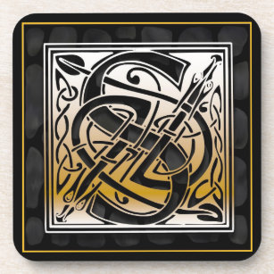 ‘S’ Celtic Black Stone Monogram Coasters