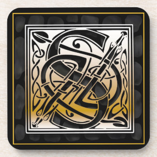 ‘S’ Celtic Black Stone Monogram Coasters