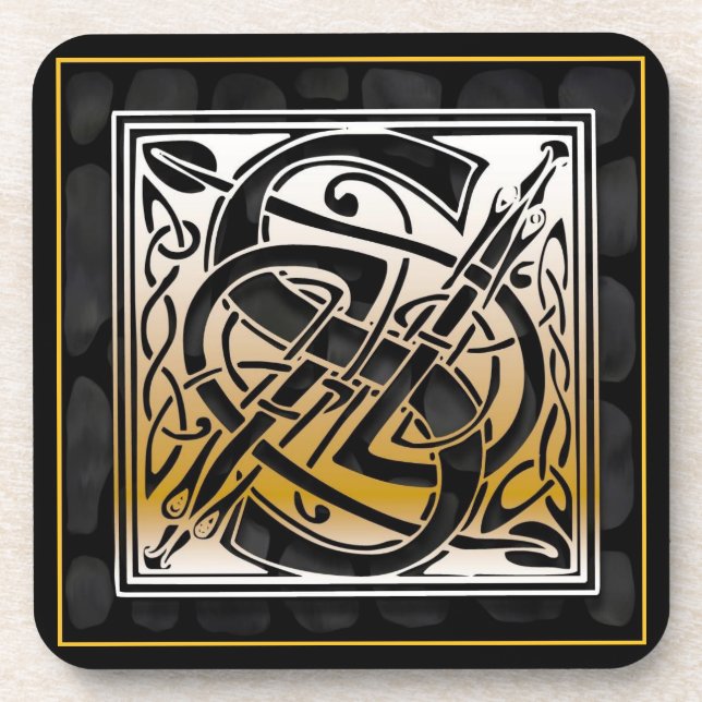 ‘S’ Celtic Black Stone Monogram Coasters (Front)