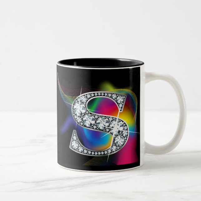 "S" Diamond Bling on Rainbow Swirl Mug (Right)