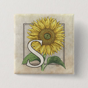 S for Sunflowers Monogram Art 2 Inch Square Button