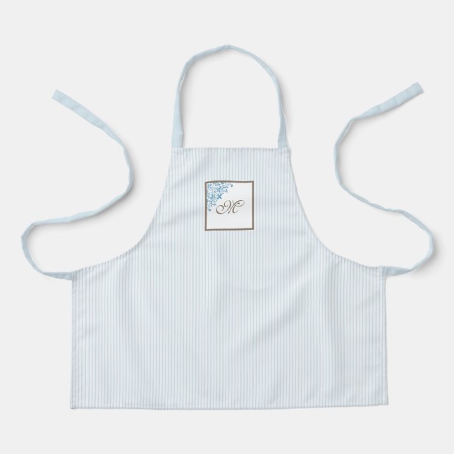S French Blue Stripe Fleur de Lis Script Monogram Apron (Front)