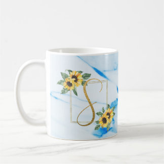S | Gold Monogram Sunflower Mug