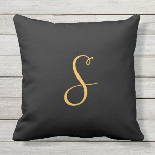 S gold on black monogram throw pillow