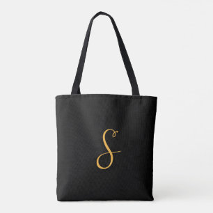 S gold on black monogram tote bag