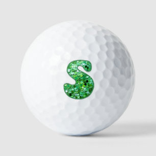 S green glitter initial letter golf balls