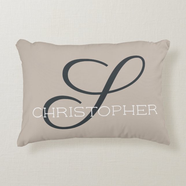 S Initial Custom Name Calligraphy Tan Taupe Chic Accent Pillow (Front)