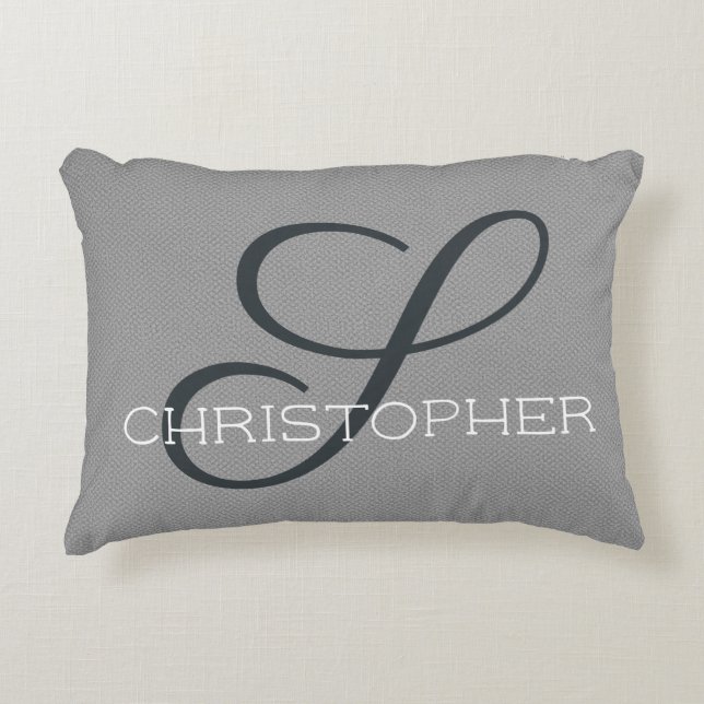 S Initial Personalized Name Black White Grey Accent Pillow (Front)
