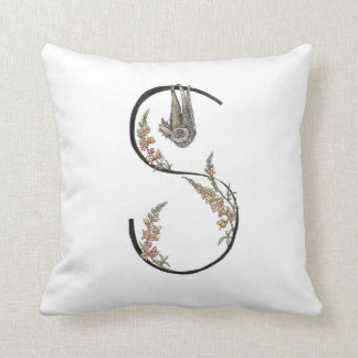S is for Sloth and Snapdragons pillow! Throw Pillow
