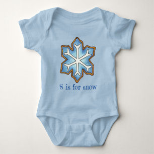 S is for Snow Blue Winter Holiday Snowflake Cookie Baby Bodysuit
