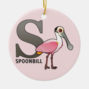 S is for Spoonbill Ceramic Ornament