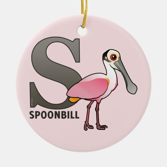 S is for Spoonbill Ceramic Ornament (Front)