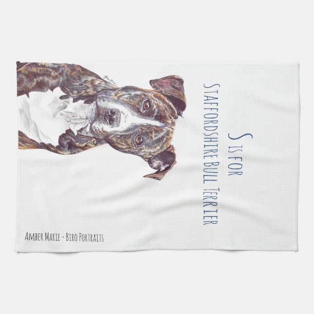 S is for Staffordshire Bull Terrier Kitchen Towel (Horizontal)