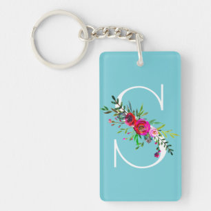 S Letter Initial Monogram Floral Custom Colour Keychain