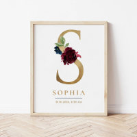 S Letter Monogram Name Marsala Floral Nursery