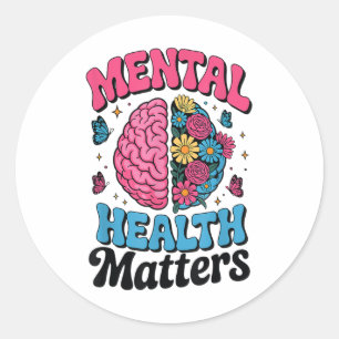 S Mental Health Floral Brain Therapist Inspiration Classic Round Sticker