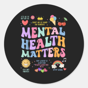 S Mental Health Groovy Mental Health Awareness Mon Classic Round Sticker