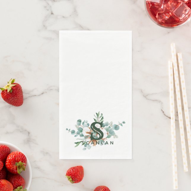 S Monogram Botanical Floral Guest Towels Napkin (Insitu)