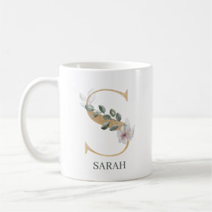 S Monogram Floral Personalized Coffee Mug
