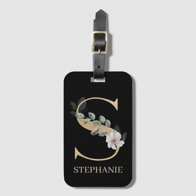 S Monogram Floral Personalized Luggage Tag (Front Vertical)