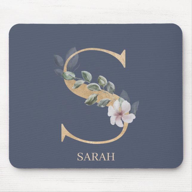 S Monogram Floral Personalized Mouse Pad (Front)