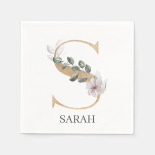 S Monogram Floral Personalized Napkin