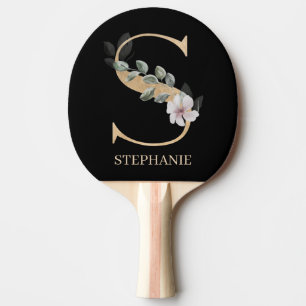 S Monogram Floral Personalized Ping Pong Paddle