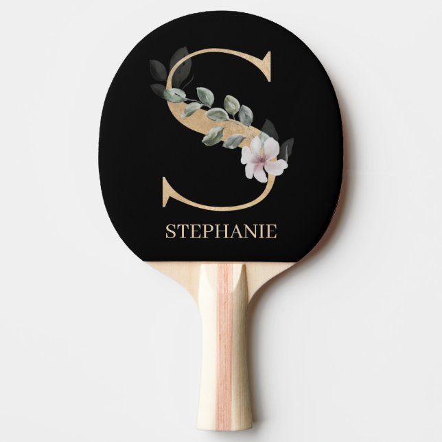 S Monogram Floral Personalized Ping Pong Paddle (Front)