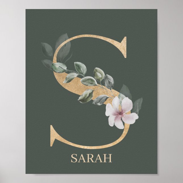 S Monogram Floral Personalized Poster (Front)