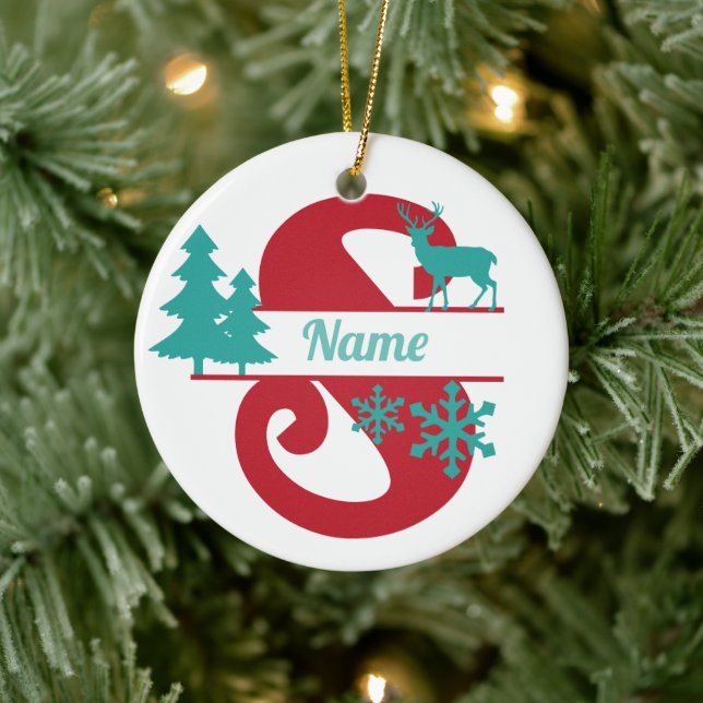 S Monogram Initial Christmas Holiday Tree Ornament (Tree)