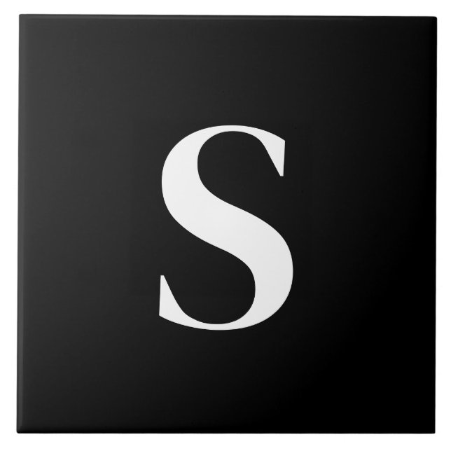 S Monogram Initial White on Black Tile (Front)