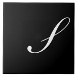 S Monogram Initial White on Black Tile<br><div class="desc">Classic White Letter Monogram on Black Background,  S.</div>