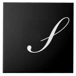 S Monogram Initial White on Black Tile