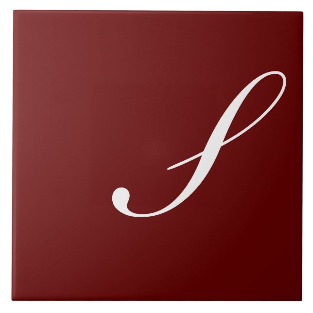 S Monogram Initial White on Maroon, Tile (Front)