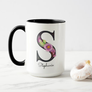 S Monogram Purple Floral Personalized Mug