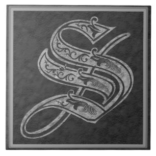 S Monogram "Royal Grey Stone" Ceramic Tile