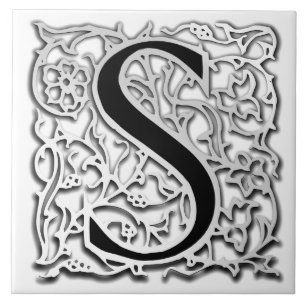 S Monogram "Silver Besque" Ceramic Tile