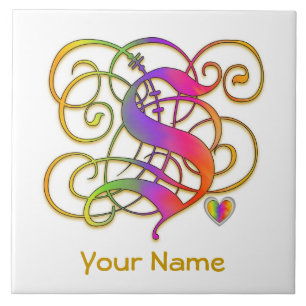 S Monogram Your Name "Gothic Rainbow" Ceramic Tile