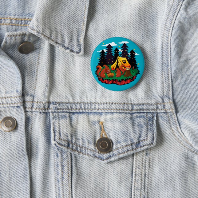 S’more Fun With This Camping Squirrel 2 Inch Round Button (In Situ)
