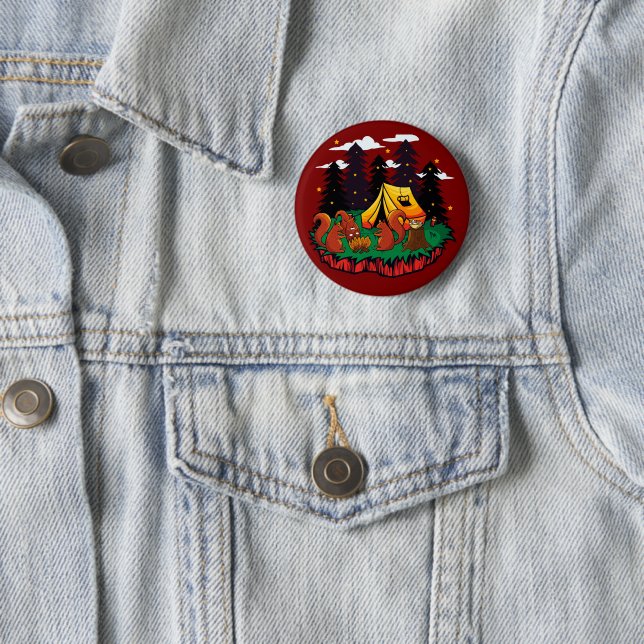 S’more Fun With This Camping Squirrel 2 Inch Round Button (In Situ)