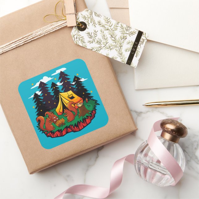 S’more Fun With This Camping Squirrel Square Sticker (Gifting)